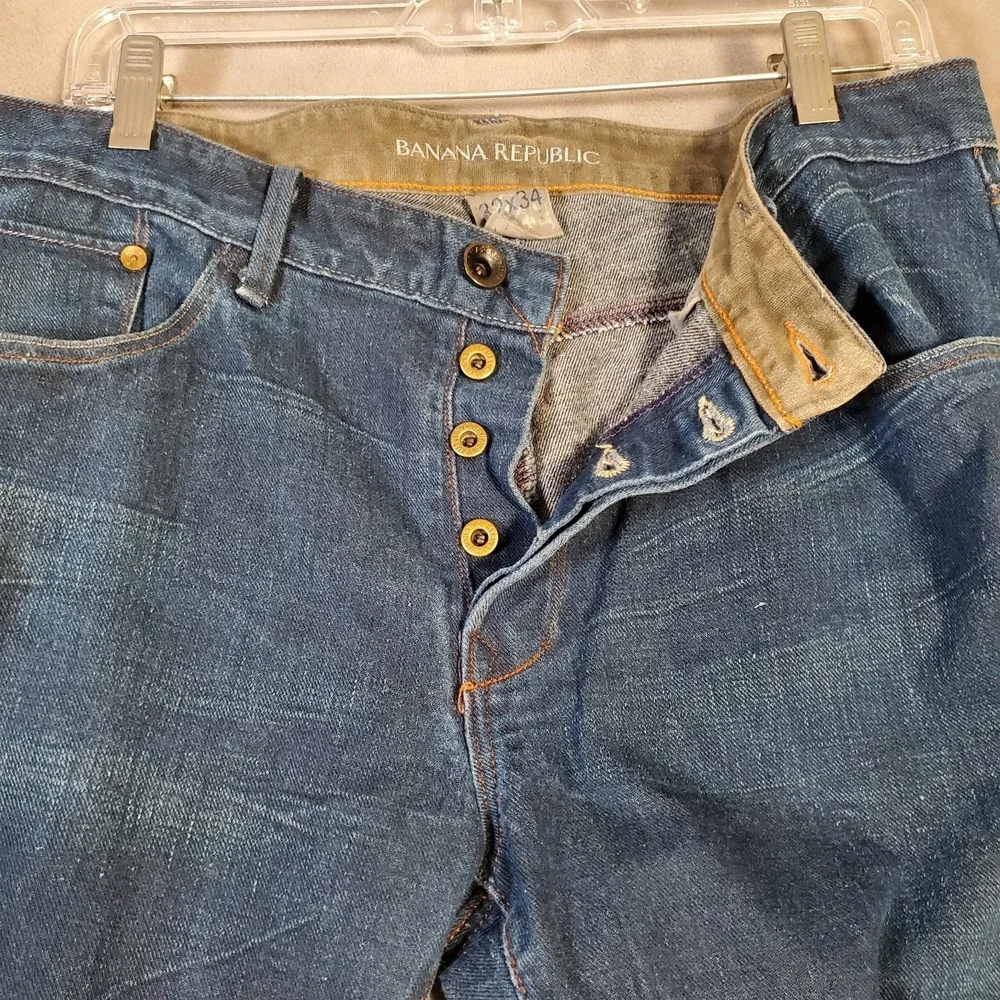 Banana Republic Jeans Mens 32x34 Dark Wash Vintage Straight Button Fly‎ Denim